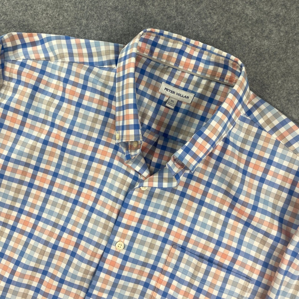 Peter Millar Mens Button Down Shirt XL Multi-color Gingham Stretch Long Sleeve